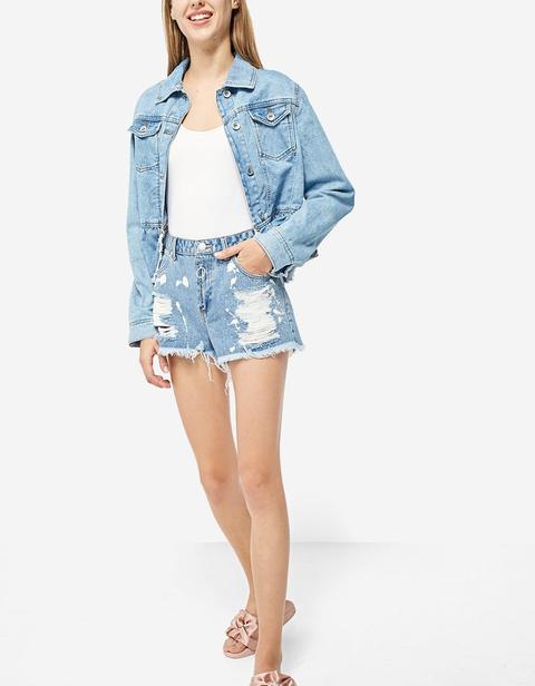 Shorts Denim Cerniera Frontale Jeans Chiaro