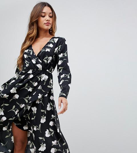 Vestido Midi Cruzado Con Volante Con Diseño Floral De Boohoo