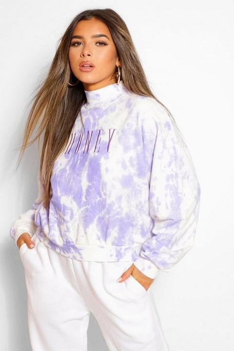 Womens Petite Tie Dye 'honey' Slogan Embroidered Sweat - Purple - 8, Purple