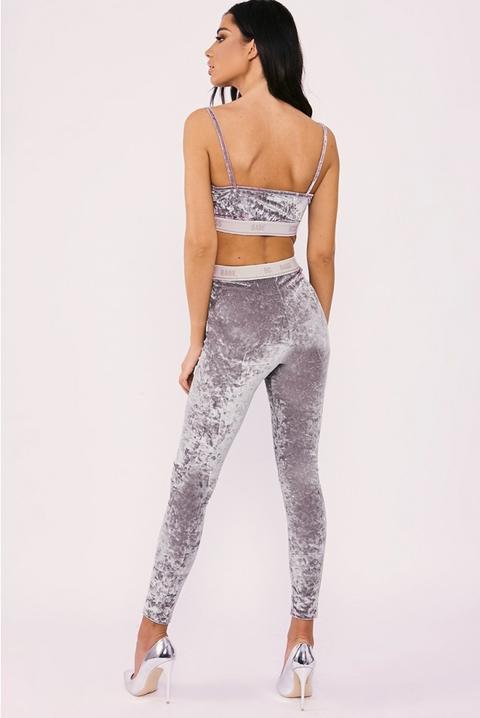Sarah Ashcroft Grey Boss Babe Slogan Crushed Velvet Leggings