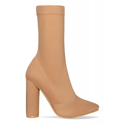 Zoe Sand Ribbed Block Heel Ankle Boots