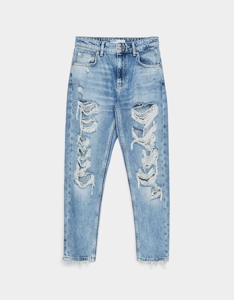 Jeans Straight Fit Con Rotos