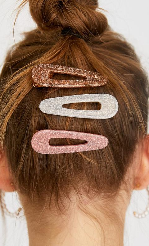 Set Di 3 Fermagli Per Capelli Con Glitter Rosa Carne