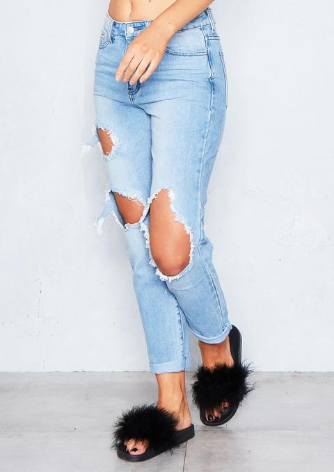 Zarah Light Wash Denim Distressed Mom Jeans