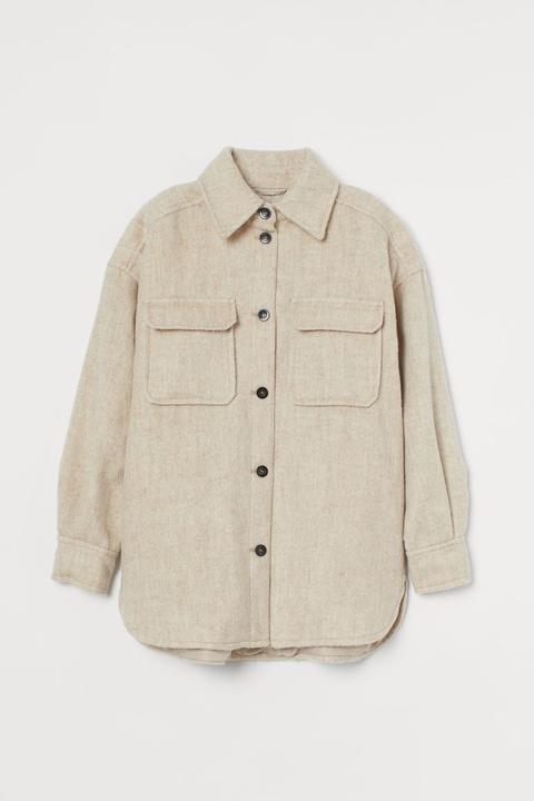 Wool-blend Shirt Jacket - Beige