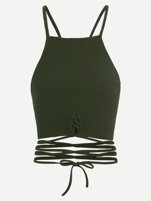 Army Green Lace Up Crop Cami Top
