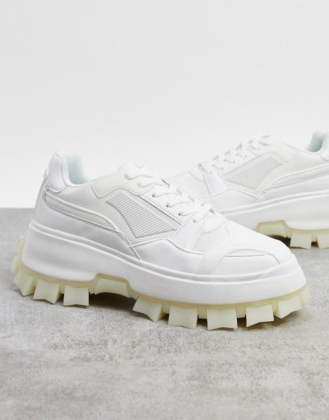 Asos Design Trainers With Multi Rubber Pannels And Chunky Cleated Sole In White