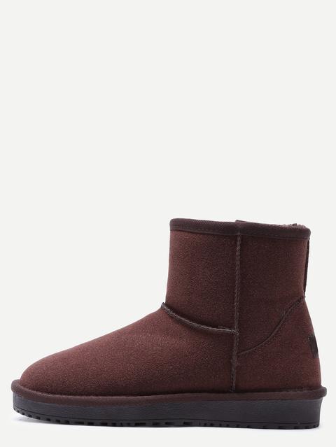 Dark Brwon Suede Fur Lined Flat Snow Boots