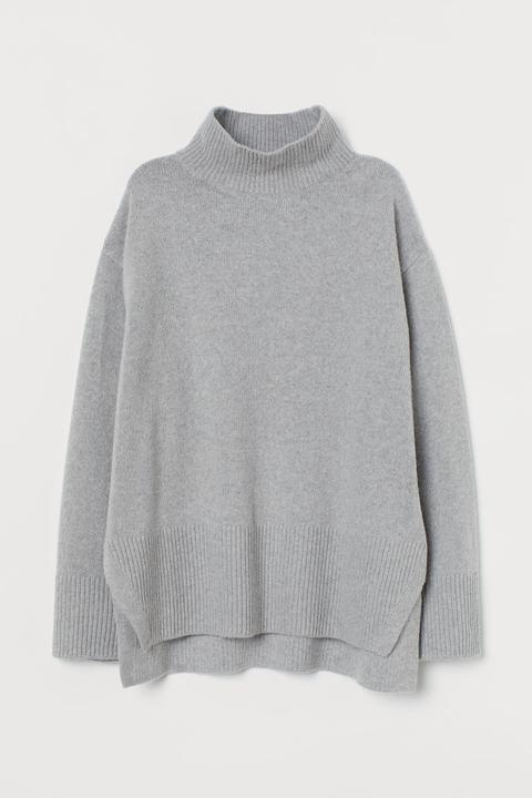Knitted Polo-neck Jumper - Grey