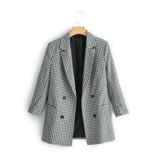 Blazer De Guingán Con Botones De Cuello Con Solapa