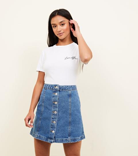 Petite Blue Button Front Denim Mini Skirt New Look