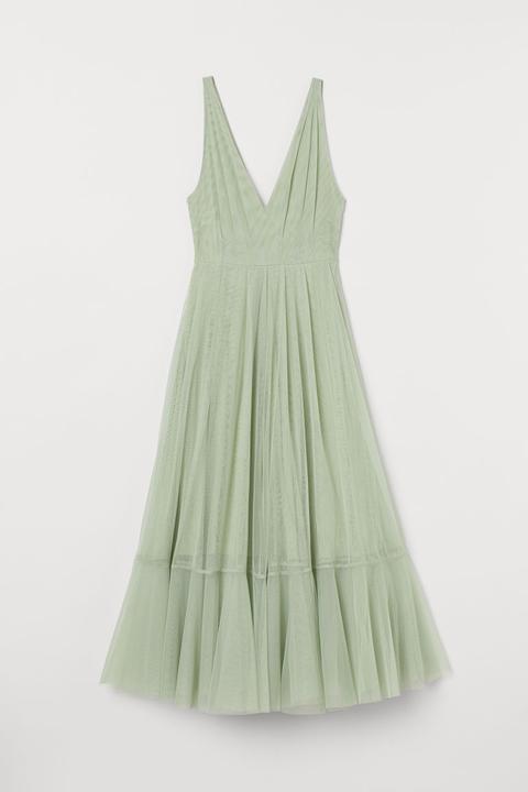 Robe À Encolure En V En Tulle - Vert