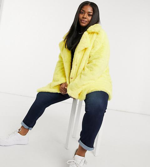 Abrigo Extragrande Con Pelo Sintético De Daisy Street Plus-amarillo