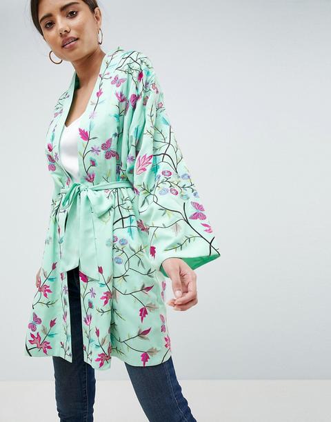 Asos Design - Kimono Ricamato - Verde