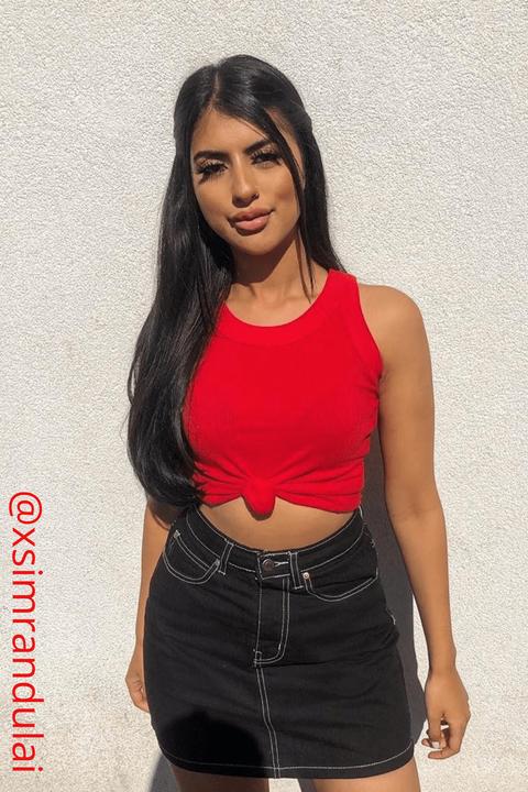 black denim skirt white stitching