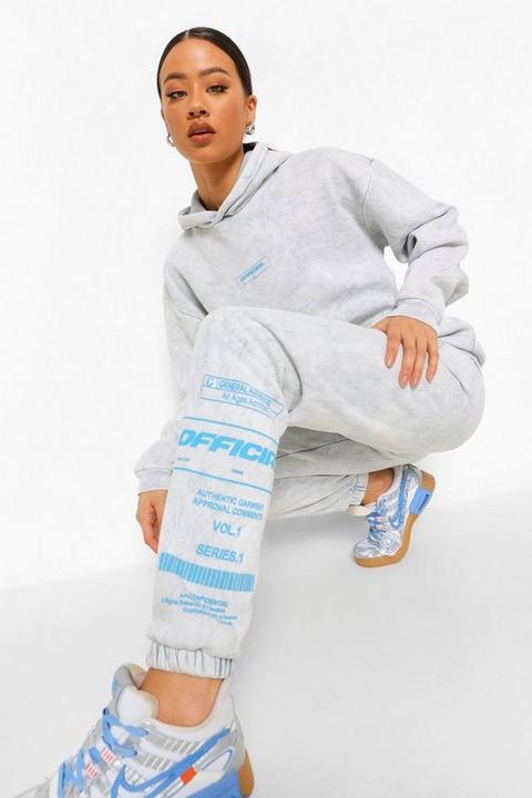Womens Acid Wash Official Barcode Joggers - Grey - 10, Grey