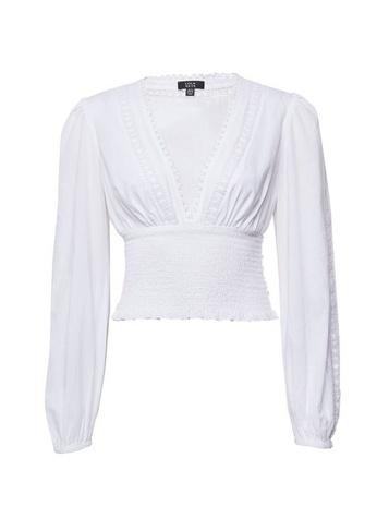 Womens Lola Skye Ivory Shirred Waist Top - White, White