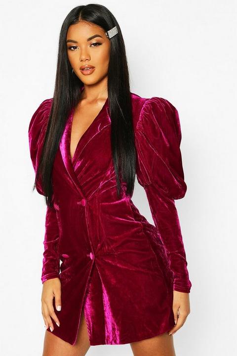 Womens Velvet Statement Sleeved Tuxedo Dress - Red - 8, Red