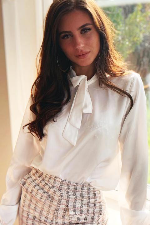 white satin tie front top