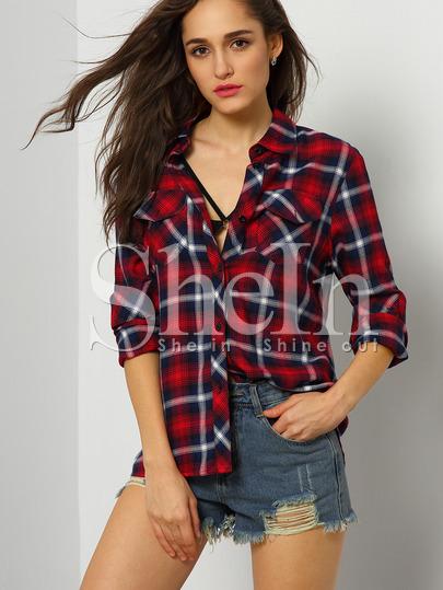 Camicia A Quadri Maniche Lunghe Rossa