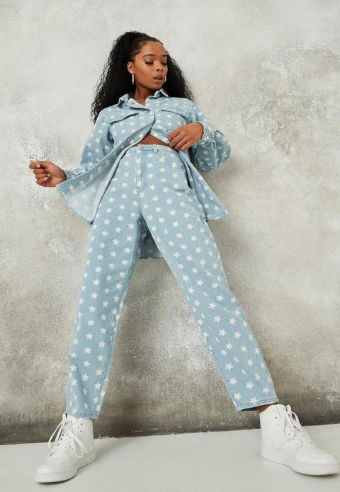 Light Blue Co Ord Star Tapered Leg Jeans, Blue