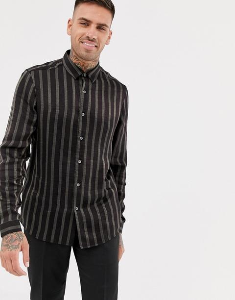 Asos Design Regular Fit Sparkle Stripe Shirt In Black & Gold
