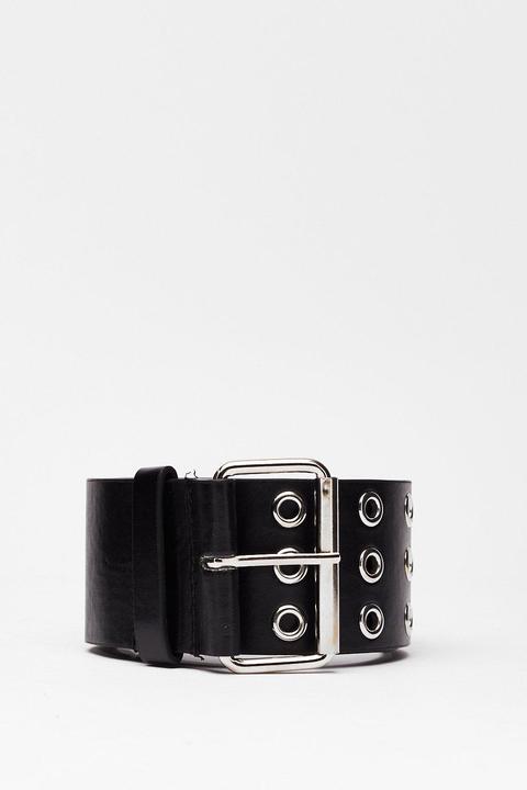 Womens Chunky Faux Leather Eyelet Belt