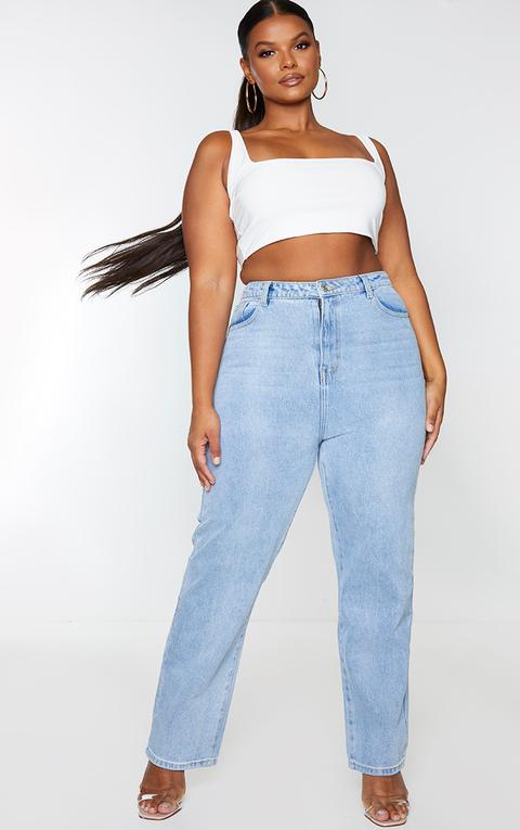 Prettylittlething Plus Light Wash Straight Leg Jeans