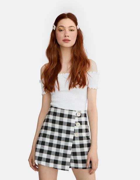 Gonna Skort In Stile Rustico A Quadri Ecru