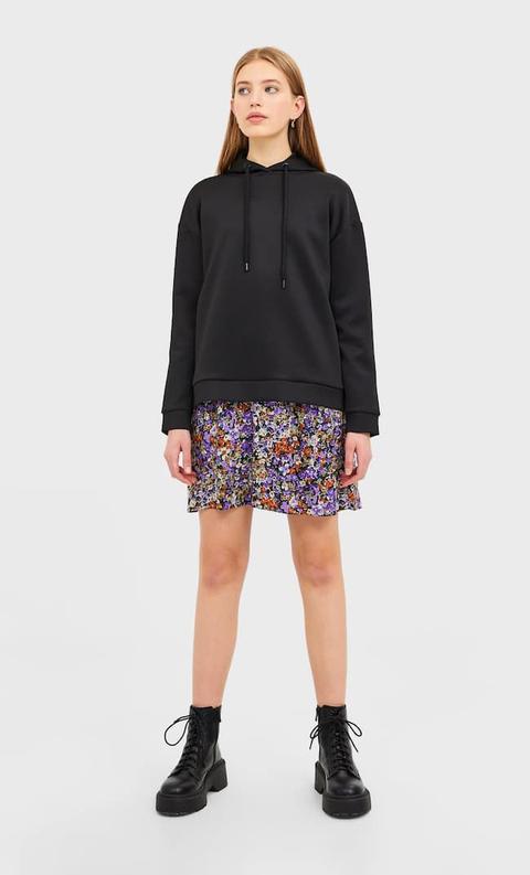 Stradivarius Sweat Basic Capuche Femme Noir S