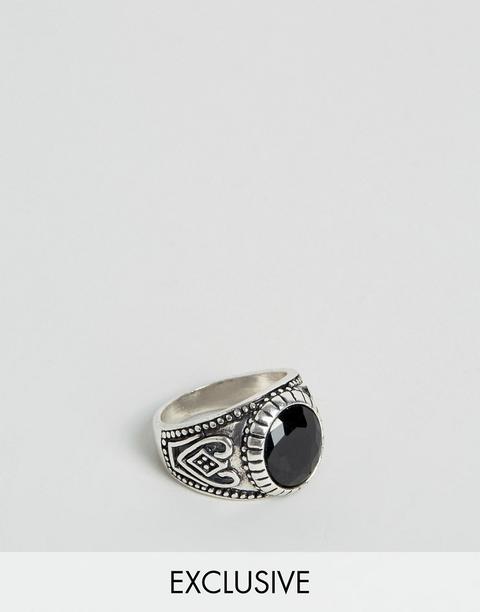 Reclaimed Vintage Inspired - Anello Con Pietra Nera - Argento