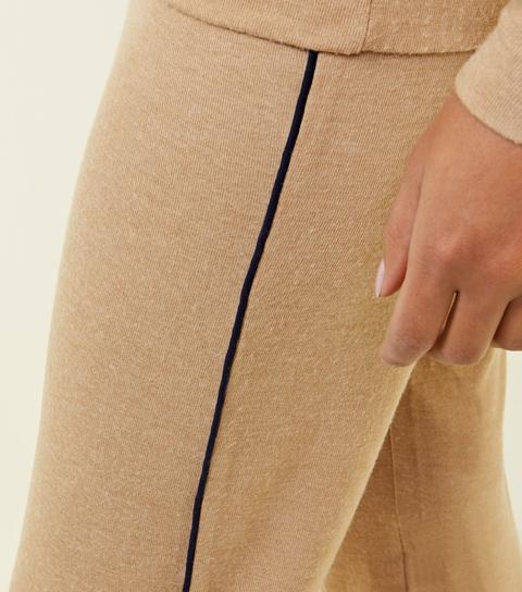 Camel Side Stripe Pyjama Joggers New Look