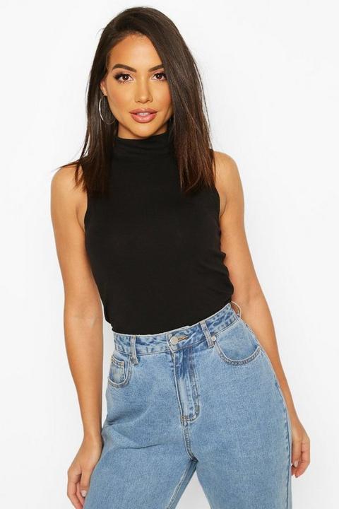 Womens High Neck Sleeveless Top - Black - 6, Black