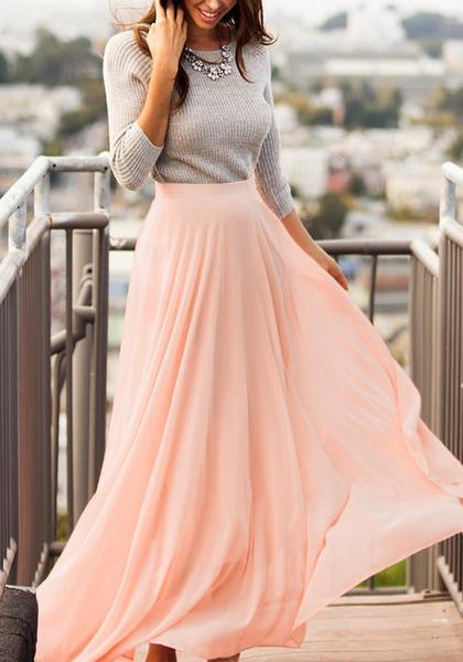 Pink Chiffon Maxi Skirt