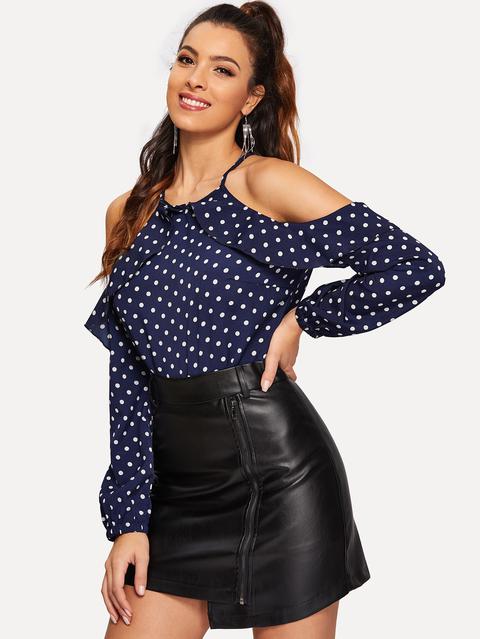 Top A Pois Con Spalle Scoperte