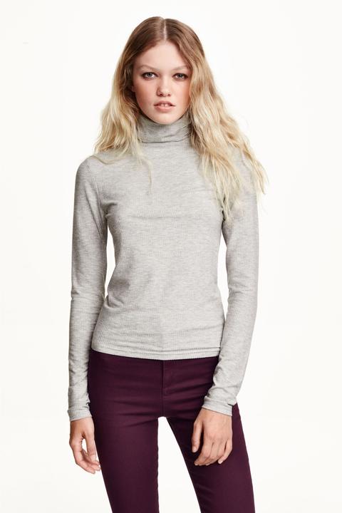 Ribbed Polo-neck Top