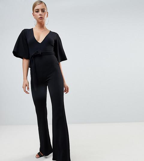 Missguided - Tuta Jumpsuit Nera Con Scollo Profondo E Maniche A Kimono - Nero