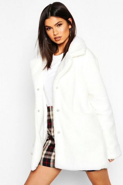 Womens Pocket Detail Faux Fur Coat - White - 14, White