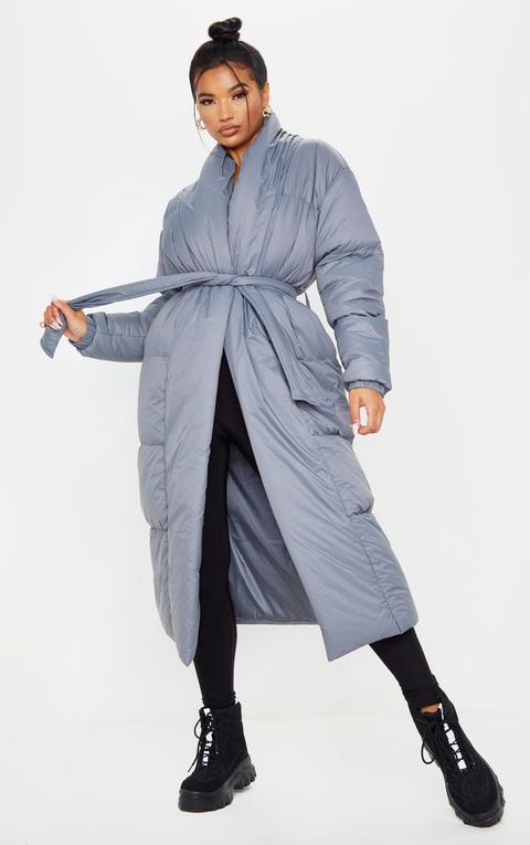 Charcoal Grey Collar Puffer Maxi Coat