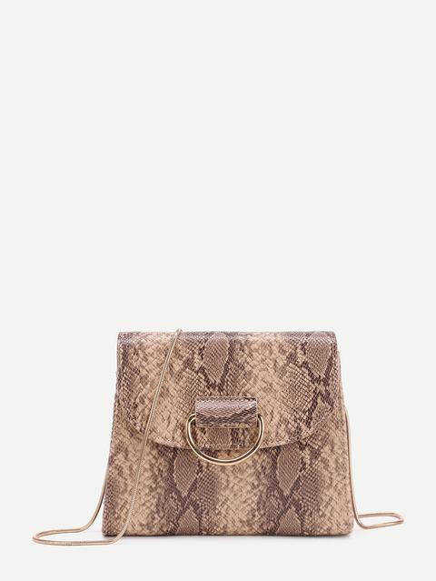 Bolso Con Solapa De Pu Con Estampado De Piel De Serpiente