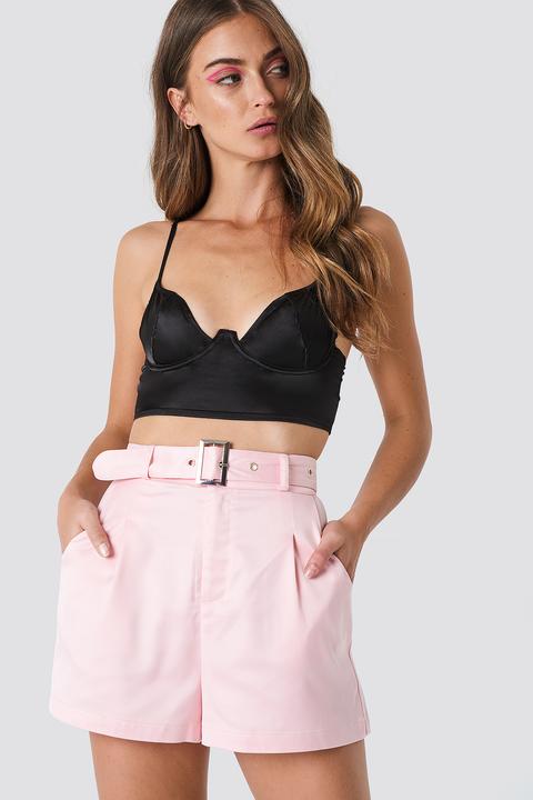 Galore X Na-kd Shiny Belted Shorts - Pink