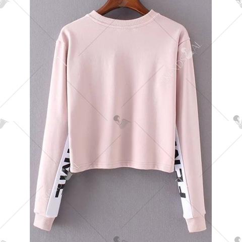 Stylish Jewel Neck Long Sleeve Short Letter Print Women's Sweatshirt - Pink M