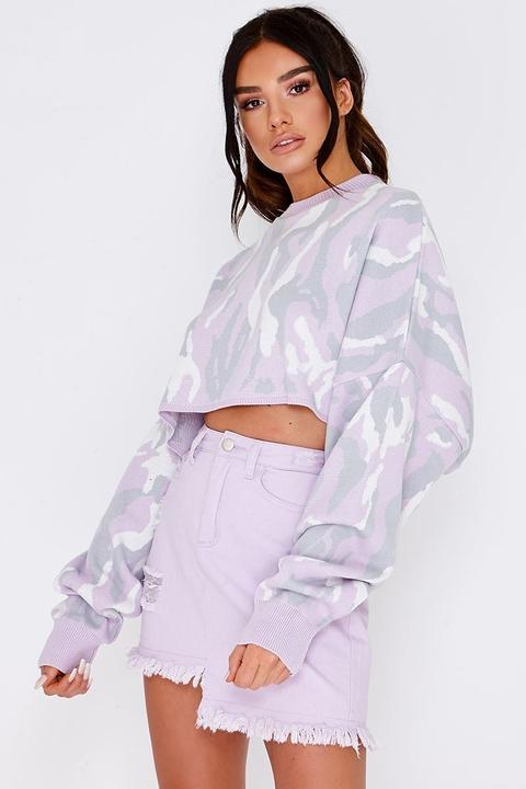 Lilac Jumpers - Sarah Ashcroft Lilac Camo Print Cropped Jumper