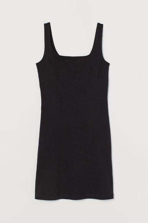 Ribbed Jersey Dress - Black