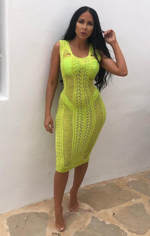 Lime Green Distressed Crochet Dress - Miranda