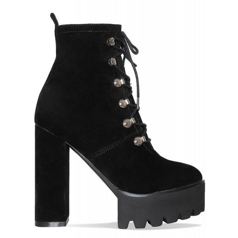 Amei Black Suede Cleated Platform Block Heel Boots