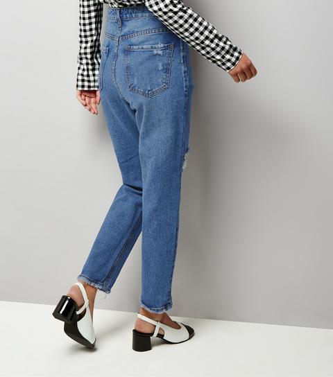 Blue Ripped Knee Tori Mom Jeans