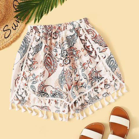 Shorts Con Paisley Con Diseño De Fleco