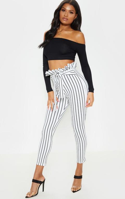 White Pinstripe Paperbag Skinny Trousers, White