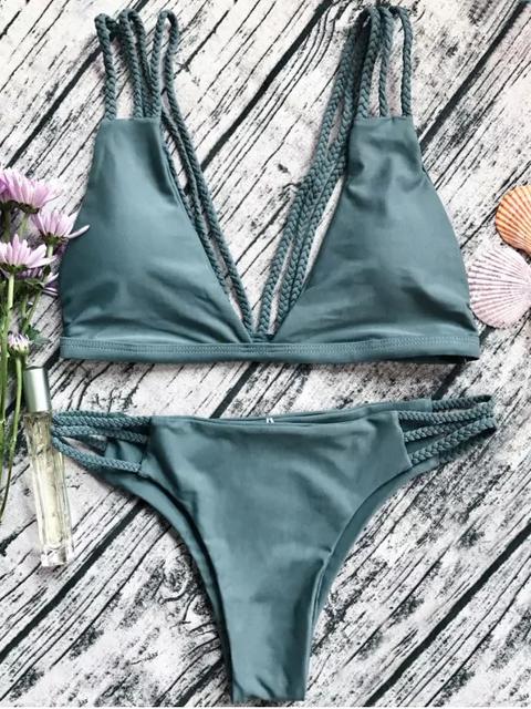 Low Cut Strappy Bralette Bikini Burgundy Army Green Black Pink Green